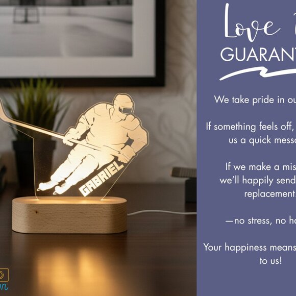 Personalized Hockey LED Night Light – Unique Sports Room Decor - Picture 6 of 8